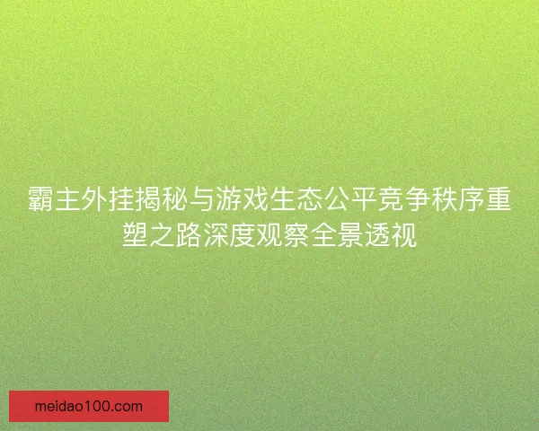 霸主外挂揭秘与游戏生态公平竞争秩序重塑之路深度观察全景透视